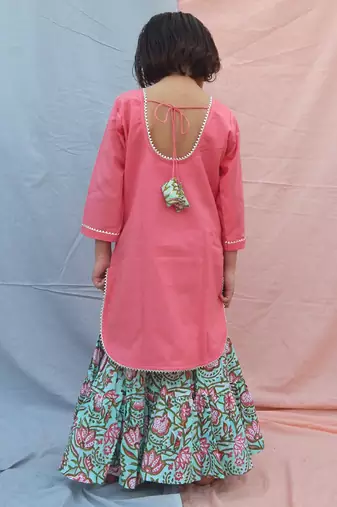 Pink cotton woven sharara with kurta and dupatta