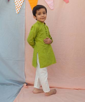 Green cotton woven  kurta pyjama 2