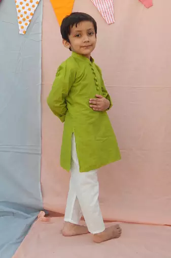 Green cotton woven  kurta pyjama