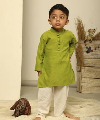 Green cotton woven  kurta pyjama 3