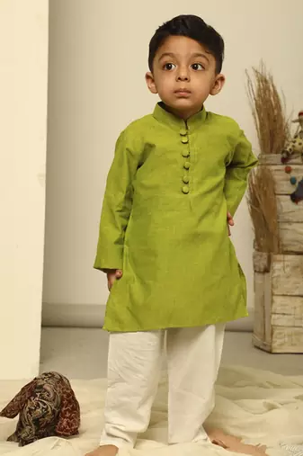 Green cotton woven  kurta pyjama