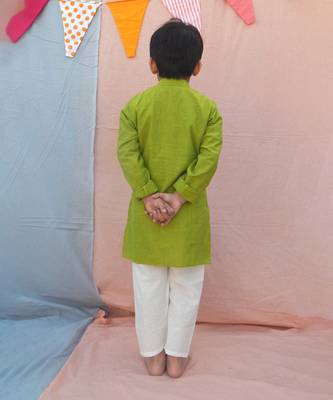 Green cotton woven  kurta pyjama 4