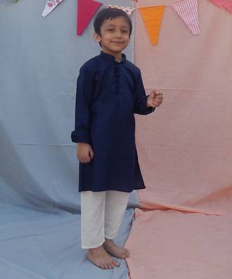 Blue cotton woven  kurta pyjama for boys 1