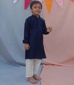 Blue cotton woven  kurta pyjama for boys