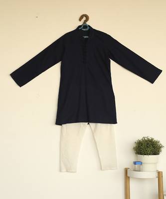Blue cotton woven  kurta pyjama for boys 2