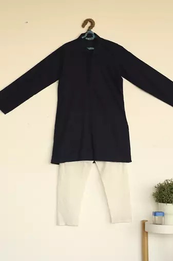 Blue cotton woven  kurta pyjama for boys
