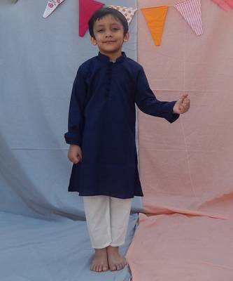 Blue cotton woven  kurta pyjama for boys 3