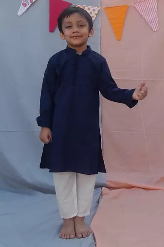 Blue cotton woven  kurta pyjama for boys
