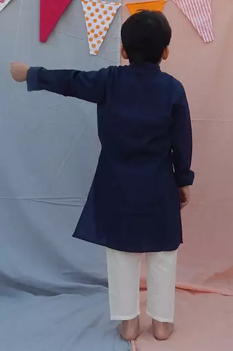 Blue cotton woven  kurta pyjama for boys