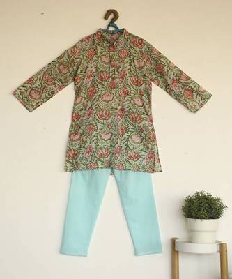 Multicolor cotton woven  kurta pyjama 4