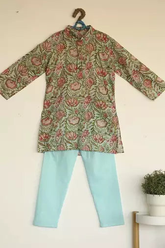 Multicolor cotton woven  kurta pyjama
