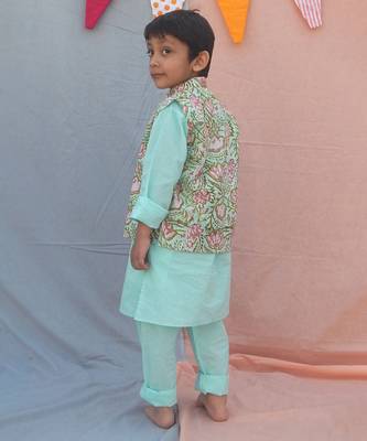Blue cotton woven  boys kurta pyjama 2