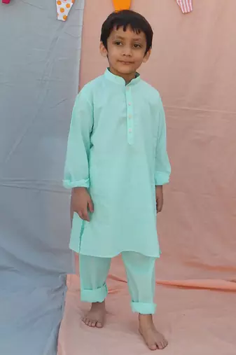 Blue cotton woven  boys kurta pyjama