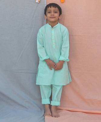 Blue solid cotton woven  kurta pyjama 1