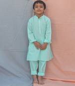 Blue solid cotton woven  kurta pyjama
