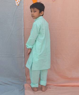 Blue solid cotton woven  kurta pyjama 2