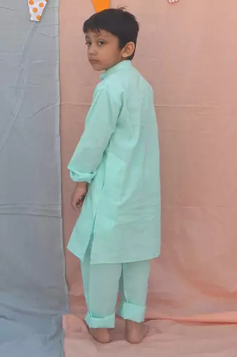 Blue solid cotton woven  kurta pyjama