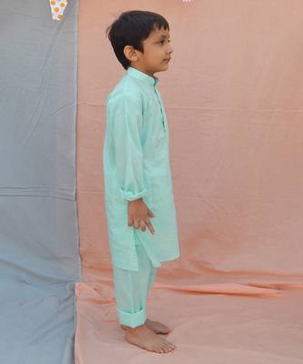 Blue solid cotton woven  kurta pyjama 3