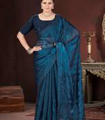 blue thread and sequins embroidered jimmy choo saree