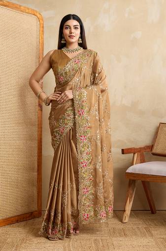 beige coding multi embroidered saree