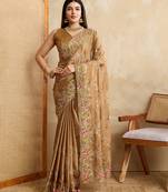 beige coding multi embroidered saree