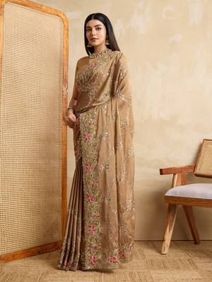 beige coding multi embroidered saree 3