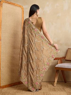 beige coding multi embroidered saree 4