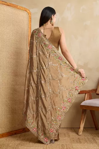 beige coding multi embroidered saree