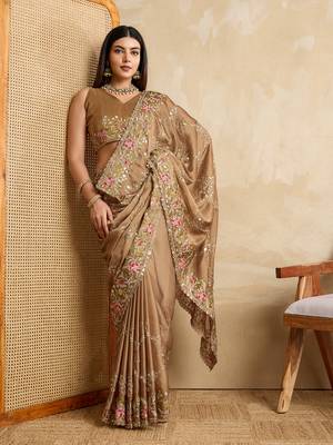 beige coding multi embroidered saree 5