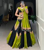 Black and Parrot Green Embroidered Lehenga choli with Shell Lace Dupatta