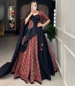 Black and Maroon Ajrakh Printed Cotton Lehenga choli with Mirror Dupatta