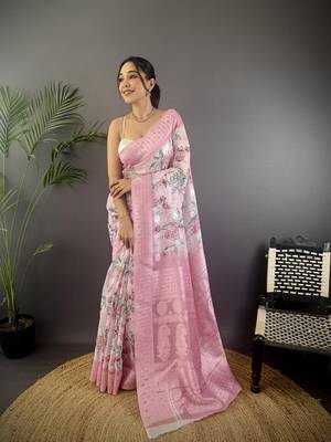 baby pink Silk blend floral motifs coppery tone banarasi saree 1