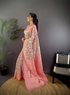 rose pink Silk blend floral motifs coppery tone banarasi saree 2
