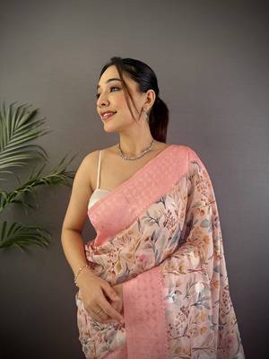 rose pink Silk blend floral motifs coppery tone banarasi saree 4