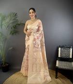 beige Silk blend floral motifs coppery tone banarasi saree