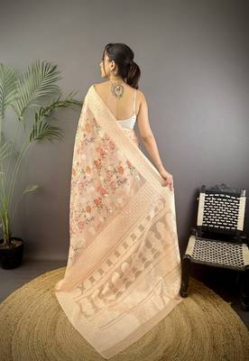 beige Silk blend floral motifs coppery tone banarasi saree 4