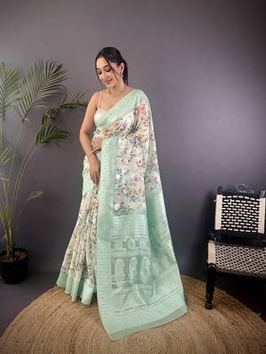 cyan blue Silk blend floral motifs coppery tone banarasi saree 1