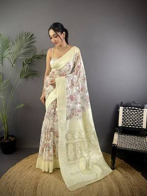 grey Silk blend floral motifs coppery tone banarasi saree 1