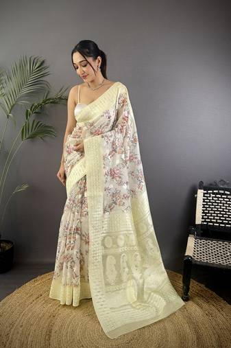 grey Silk blend floral motifs coppery tone banarasi saree