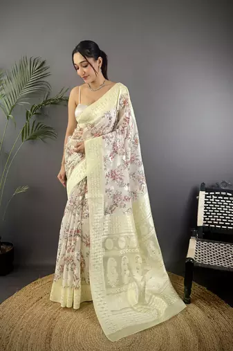 grey Silk blend floral motifs coppery tone banarasi saree