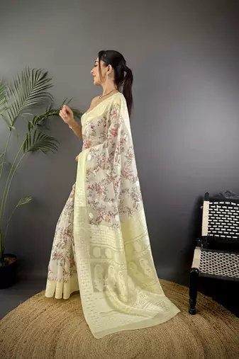 grey Silk blend floral motifs coppery tone banarasi saree