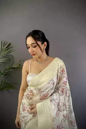 grey Silk blend floral motifs coppery tone banarasi saree