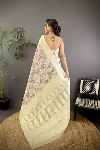 grey Silk blend floral motifs coppery tone banarasi saree