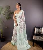 sky blue Silk blend floral motifs coppery tone banarasi saree