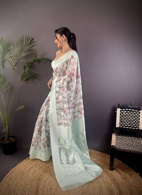 sky blue Silk blend floral motifs coppery tone banarasi saree 2