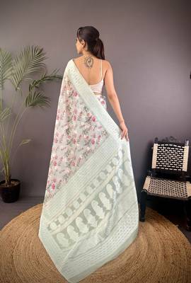sky blue Silk blend floral motifs coppery tone banarasi saree 4