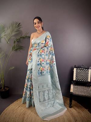 grey Silk blend floral motifs coppery tone banarasi saree 1