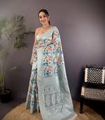 grey Silk blend floral motifs coppery tone banarasi saree