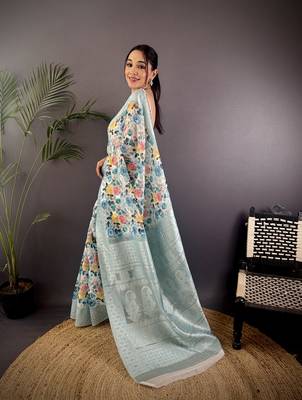 grey Silk blend floral motifs coppery tone banarasi saree 2
