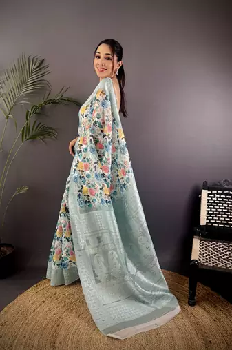 grey Silk blend floral motifs coppery tone banarasi saree